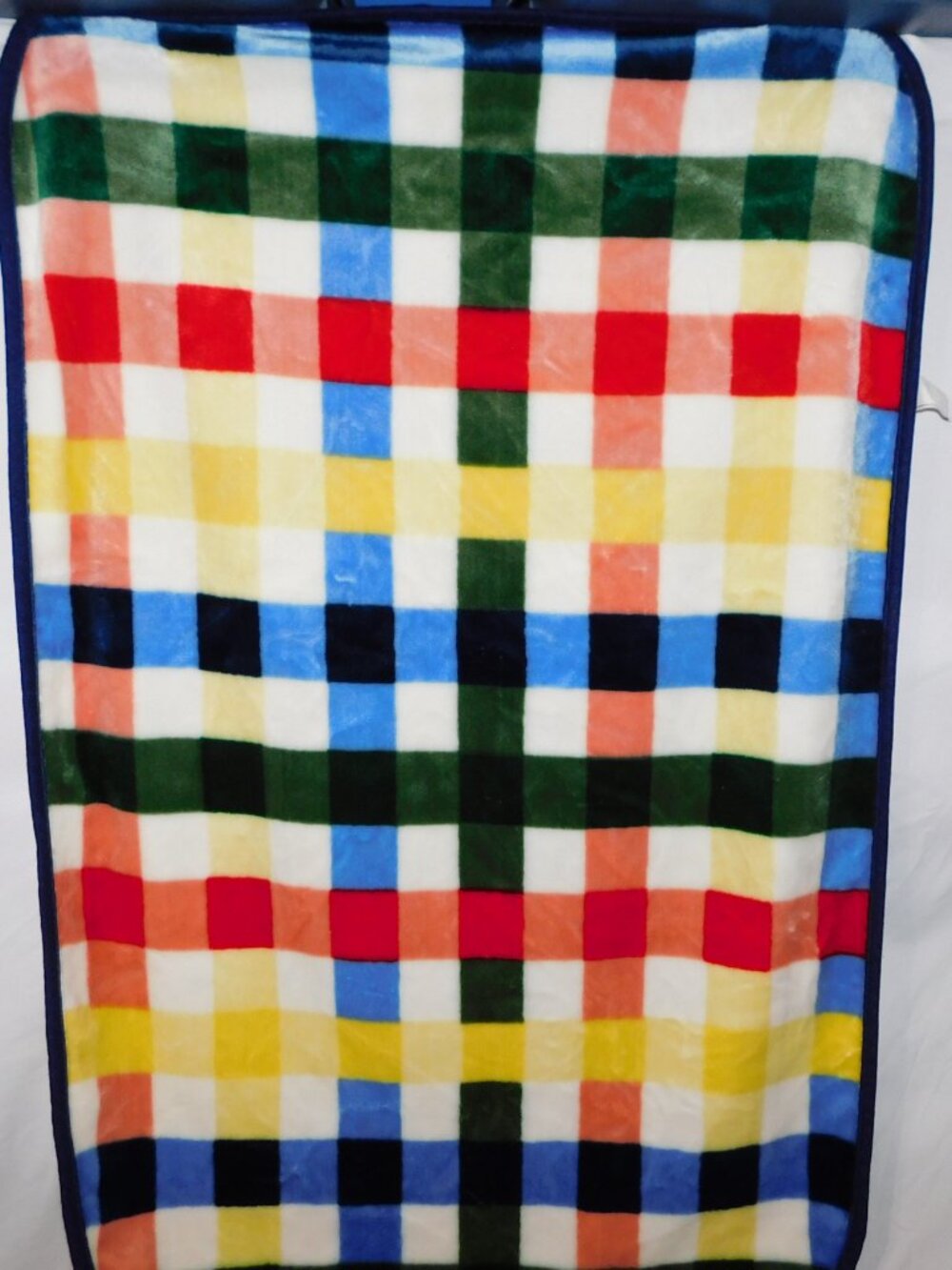 VTG Nemcor Multicolor Check Plaid Plush Fleece Baby Toddler Blanket 29" x 44" - Picture 5 of 6
